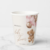 テディベア、ベビーベア、ピンクバルーン、ベビーシャワー 紙コップ (正面)