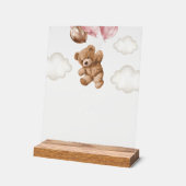 テディベア、ベビーベア、ピンクバルーン、桃佐バー アクリルサイン (傾斜)