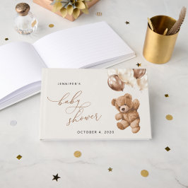 テディベア、ベビーベア、ブラウンバルーン、ベビーシャワー ゲストブック