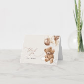 テディベア、ベビーベア、ブラウンバルーン、ベビーシャワー サンキューカード (正面)