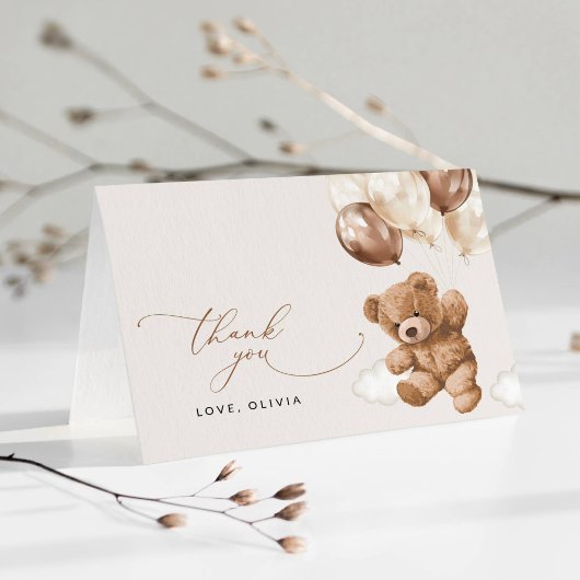 テディベア、ベビーベア、ブラウンバルーン、ベビーシャワー サンキューカード