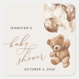 テディベア、ベビーベア、ブラウンバルーン、ベビーシャワー スクエアシール