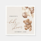 テディベア、ベビーベア、ブラウンバルーン、ベビーシャワー スタンダードカクテルナプキン (正面)