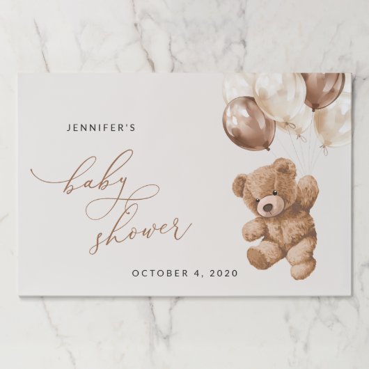 テディベア、ベビーベア、ブラウンバルーン、ベビーシャワー ペーパーパッド (正面)