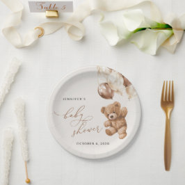 テディベア、ベビーベア、ブラウンバルーン、ベビーシャワー ペーパープレート