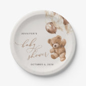 テディベア、ベビーベア、ブラウンバルーン、ベビーシャワー ペーパープレート (正面)