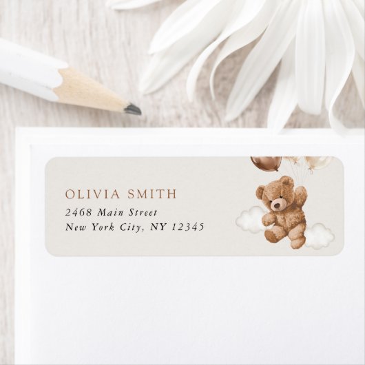 テディベア、ベビーベア、ブラウンバルーン、ベビーシャワー ラベル (インサイチュ)