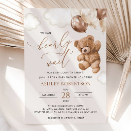 テディベア、ベビーベア、ブラウンバルーン、ベビーシャワー 招待状