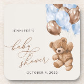 テディベア、ベビーベア、ブルーバルーン、ベビーシャワー コースター (正面)