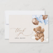 テディベア、ベビーベア、ブルーバルーン、ベビーシャワー サンキューカード (正面)