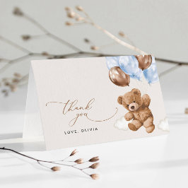 テディベア、ベビーベア、ブルーバルーン、ベビーシャワー サンキューカード