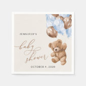 テディベア、ベビーベア、ブルーバルーン、ベビーシャワー スタンダードカクテルナプキン (正面)