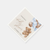 テディベア、ベビーベア、ブルーバルーン、ベビーシャワー スタンダードカクテルナプキン (角)