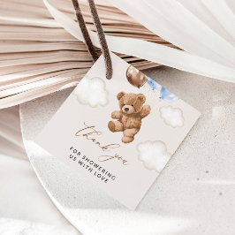 テディベア、ベビーベア、ブルーバルーン、ベビーシャワー フェイバータグ