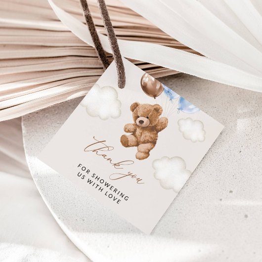 テディベア、ベビーベア、ブルーバルーン、ベビーシャワー フェイバータグ
