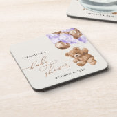 テディベア,ベビーベア,紫色のバルーン,赤ちゃんシャワー コースター (左側)