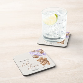 テディベア，ベビーベア，紫色のバルーン，赤ちゃんシャワー コースター