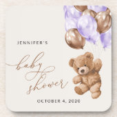 テディベア,ベビーベア,紫色のバルーン,赤ちゃんシャワー コースター (正面)