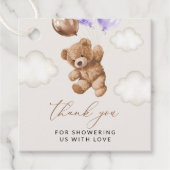 テディベア,ベビーベア,紫色のバルーン,赤ちゃんシャワー フェイバータグ (正面)