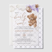 テディベア,ベビーベア,紫色のバルーン,赤ちゃんシャワー ベラム紙招待状 (オフセット (招待状))