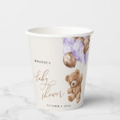 テディベア，ベビーベア，紫色のバルーン，赤ちゃんシャワー 紙コップ (正面)