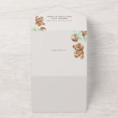 テディベア，ベビーベア，緑の風船，赤ちゃんシャワー オールインワン招待状 (外側)