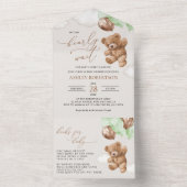 テディベア,ベビーベア,緑の風船,赤ちゃんシャワー オールインワン招待状 (内側)