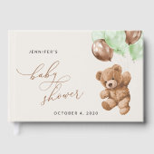 テディベア，ベビーベア，緑の風船，赤ちゃんシャワー ゲストブック (正面)