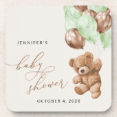 テディベア,ベビーベア,緑の風船,赤ちゃんシャワー コースター (正面)