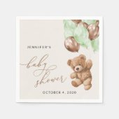 テディベア,ベビーベア,緑の風船,赤ちゃんシャワー スタンダードカクテルナプキン (正面)