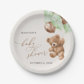 テディベア，ベビーベア，緑の風船，赤ちゃんシャワー ペーパープレート (正面)