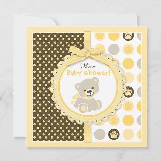 テディベア·ベビー男女兼用シャワー 招待状 (正面)