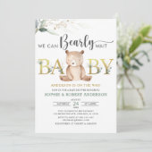 テディベア・ベビー・シャワーを早く待つことができる緑 招待状 (スタンド正面)