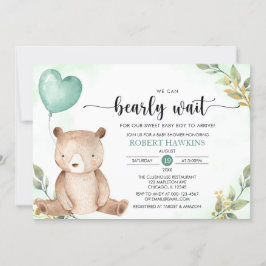 テディベア・ベビー・シャワーを早く待つことができる緑 招待状