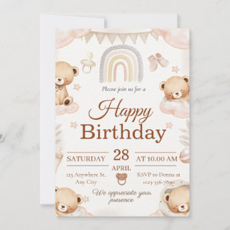 テディベア ベビー 誕生日 インビテーション
