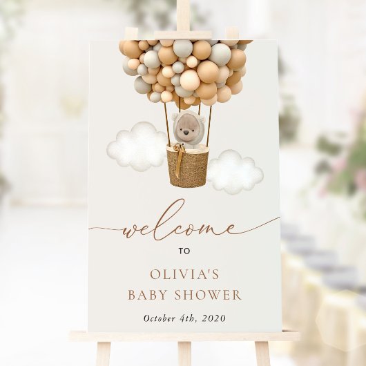 テディベア、ベージュバルーン、ベビーシャワーへようこそ ポスター