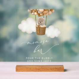 テディベア，ベージュバルーン，ベビーシャワーモモモモザバー アクリルサイン