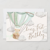 テディベア ホットエアバルーン ファースト バースデー フォト 招待状 (裏面)