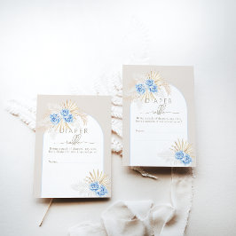 テディベア ボホ ブルー ボーイ ベイビー シャワー おむつラッフル エンクロージャーカード