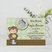 テディベア·ボーイ·ブラウン·グリーン·ベビー·シャワー 招待状 (スタンド正面)