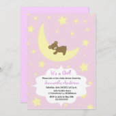 テディベア&ムーンベビーシャワー招待状-ガール 招待状 (正面/裏面)