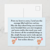 テディベア ライトブラウンとブルー 男の子 ベビーシャワー イン ポストカード (正面/裏面)