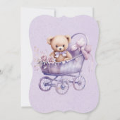 テディベア ラベンダー キャリッジ ガール ベビーシャワー 招待状 (裏面)