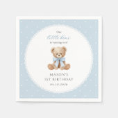 テディベア、リボン、青い水玉、1歳の誕生日 スタンダードカクテルナプキン (正面)