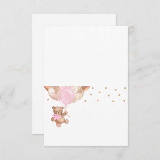 テディベア ローズゴールド 風船 ベビーシャワー カード (正面/裏面)