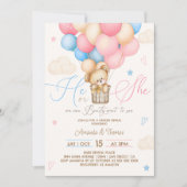 テディベア ヴィンテージ 性別発表 招待状 (正面)