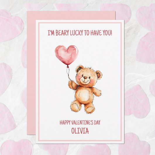 テディベア 可愛い 子ども ピンク ハッピー バレンタインデー シーズンカード