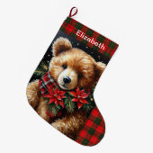 テディベア 名前入り クリスマス 赤 緑 ラージクリスマスストッキング (正面 (吊り時))