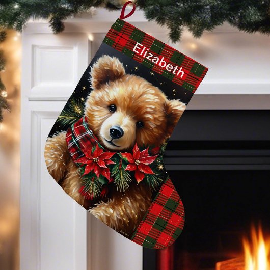 テディベア 名前入り クリスマス 赤 緑 ラージクリスマスストッキング