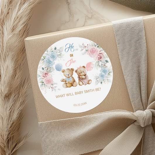 テディベア 性別発表ステッカー ラウンドシール